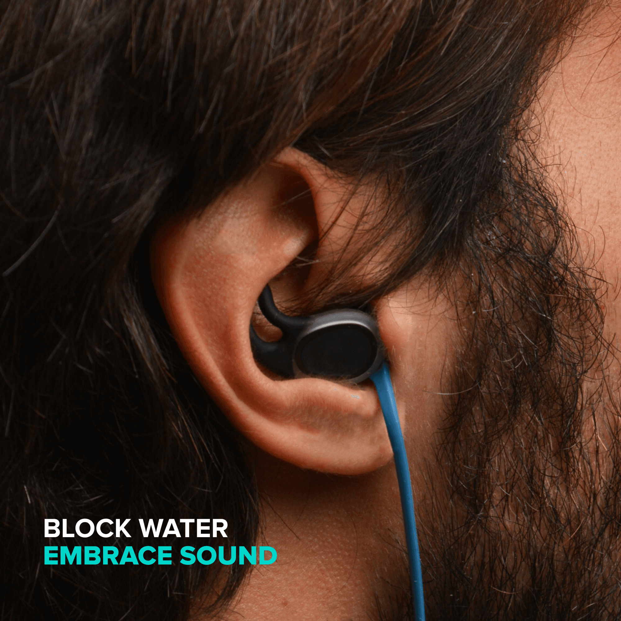 Close-up of a SEAR earplug worn in the ear