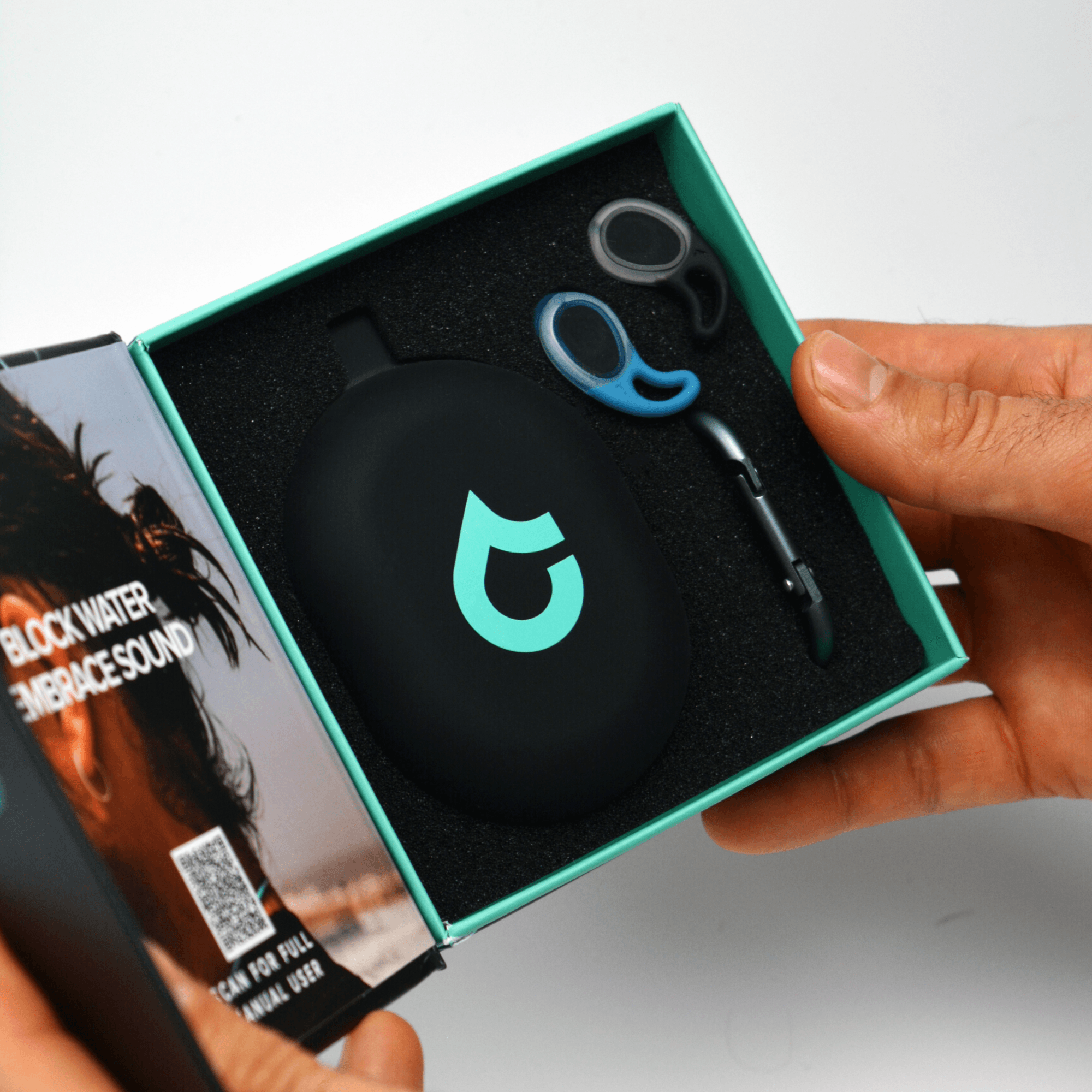 SEAR Plugs product box, opened to show the earplugs and case